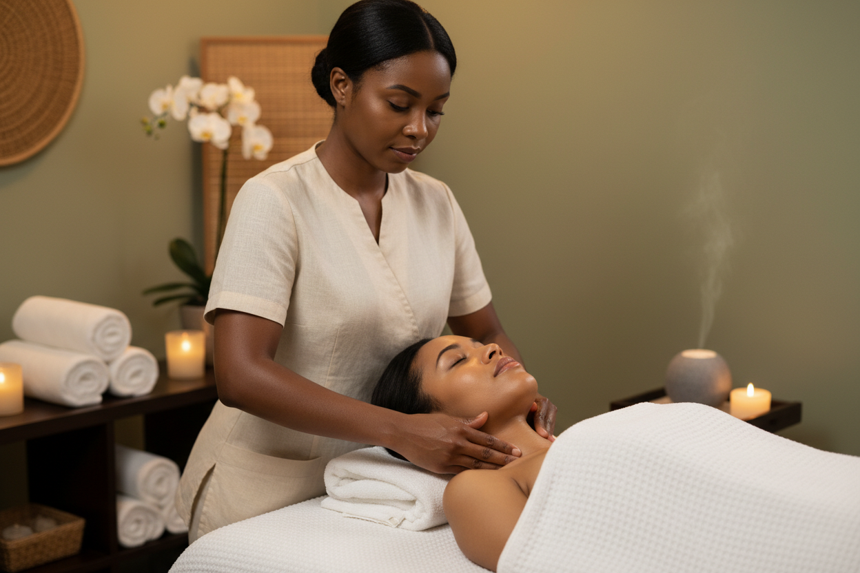 lets have the client on the massage table, the provider performing a neck massage